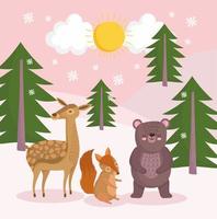 animales en el bosque de invierno vector