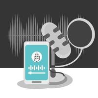 podcast telefono y microfono vector