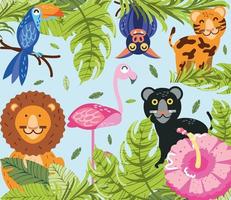 follaje de animales tropicales vector