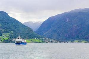 Boat trip holiday ferry in beautiful Aurlandsfjord Sognefjord in Norway.