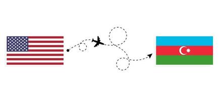 Vuelo y viaje desde EE. UU. a Azerbaiyán en avión de pasajeros concepto de viaje vector