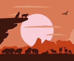 sunset animals silhouette vector