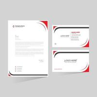 red colored simple letterhead and business card design vector
