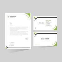 Green colored simple letterhead and business card design vector