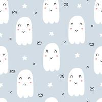 Halloween seamless pattern. Hand drawn cartoon ghost background in children style Use for prints, wallpaper, textiles, fashion, vector illustrations.