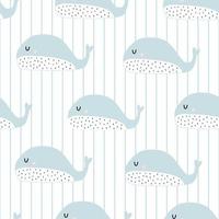 seamless whale pattern Cute Cartoon Animal Background Hand Drawn Kids Style Design Use for prints, striped wallpaper, decoration, fabrics, textiles Vector Illustration