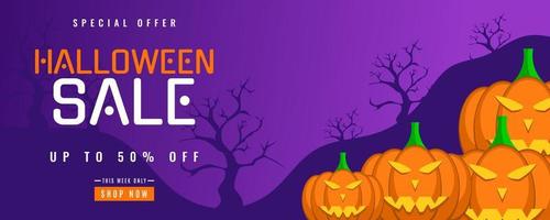 Halloween sale background with pumpkin and spider web elements vector