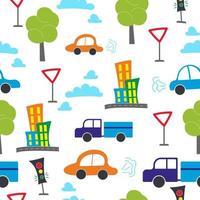 Transportation theme with Car. Seamless pattern isolated on white background. vector