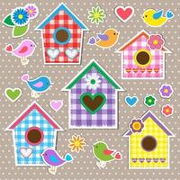 Birdhouses,birds and flowers vector