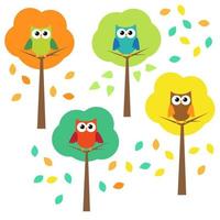 Autumn trees and owls vector