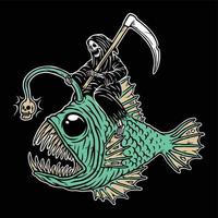 Skull grim riding ghost fish illustration