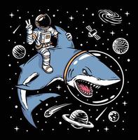 astronauta montando tiburón ilustración