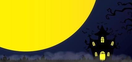 Halloween background with big yellow moon and scary witch's house vector