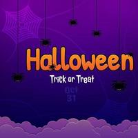 Happy Halloween background banner with night view, spider and spider web. Vector illustration with paper cut style and can editable