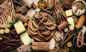 meat buffet table of cold cuts sausage and ham selection photo