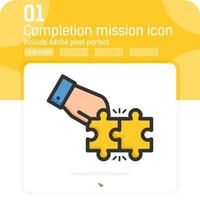 Completion mission icon concept with line color style isolated on white background. Vector outline color illustration solusion sign symbol icon for business, web, ui, ux, website, finance, mobile apps