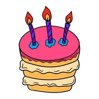 Doodle Birthday cake with candles isolated on white background. vector