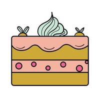 Thin line icon of a cake with cream isolated on white background. vector