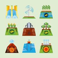 energía renovable ecología sostenible recursos iconos vector