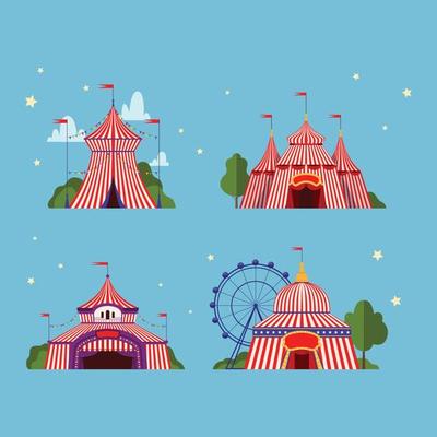 Circus tent festival events party park tent with stripe lines borders illustrations