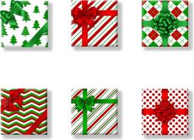 set of isolated square christmas gift boxes .Top view vector