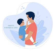 Vector illustration of father and son. Dad and son. Happy Father's day. Dad holding his son. Dad and baby boy.