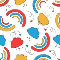 Seamless pattern with clouds and rainbow. Colorful kids pattern. Pattern for textile, wrapping paper and etc. vector