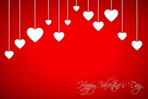 Happy Valentines day card with hearts on red background. Simple vector illustration