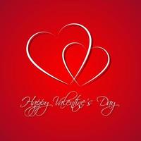 Red simple Happy Valentines day card with two heart. Be my Valentine background. Vector illustration