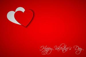 Happy Valentines day card with heart on red background. Simple vector illustration