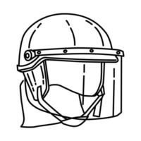 icono de casco antidisturbios de la policía. Doodle dibujado a mano o estilo de icono de contorno vector