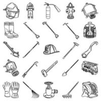 Firefighter-1 Set Icon Vector. Doodle Hand Drawn or Outline Icon Style vector