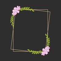 Flower frame made of hand drawn cherry blossoms with contour lines on black background. Collection of natural circular wreaths for wedding or engagement invitations. Vector illustration