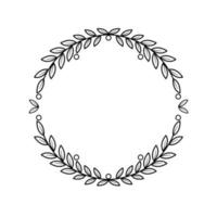 Simple round wreath frame from leaves and branches. hand drawn for greeting card frame. decorative cute doodle wreath frame vector
