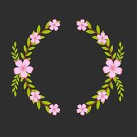 Flower frame made of hand drawn cherry blossoms with contour lines on black background. Collection of natural circular wreaths for wedding or engagement invitations. Vector illustration