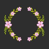 Flower frame made of hand drawn cherry blossoms with contour lines on black background. Collection of natural circular wreaths for wedding or engagement invitations. Vector illustration