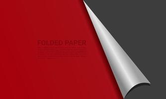 Realistic red sheet of paper with silver aluminum curved corners for sales banner, discount or web background. folded corner paper vector illustration.