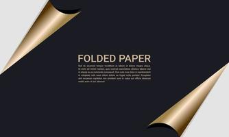 Realistic black color paper sheet with golden curved corners for sales banner, discount or web background. folded corner paper vector illustration.