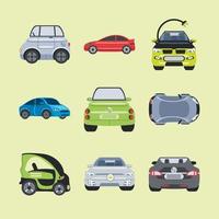 Conjunto de coches eléctricos de diferentes colores, vehículos de nueva energía. vector