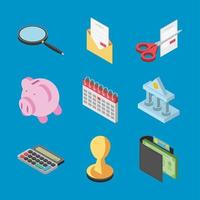 tax day icon set piggy bank calendar wallet bank calculator isometric vector