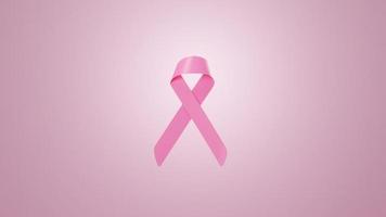 Breast Cancer Awareness Month Pink Ribbon symbol on pink background with copy space. 3D Render Illustration. photo