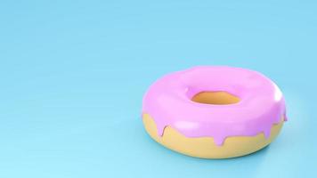 Delicious colorful donut with pink icing glazed on a pastel blue background with copy space. 3D Render Illustration. photo