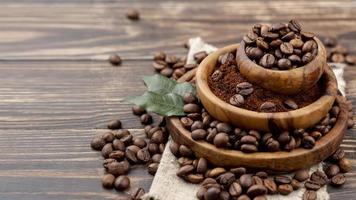 front view coffee beans wooden table photo