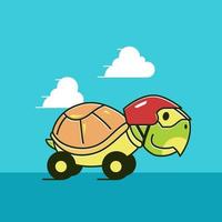 tortuga divertida tortuga coche de carreras rápido reptil exótico dibujos animados vector