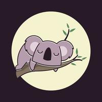 Adorable Koala Sleeping Dreaming Eucalyptus Tree Animal Flat Cartoon Character vector