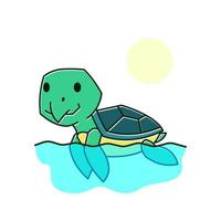 Funny Turtle Tortoise Swimming Sea Exotic Reptile Cartoon vector