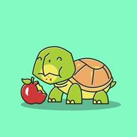 Funny Tortoise Turtle Eating Apple Food Exotic Reptile Cartoon vector