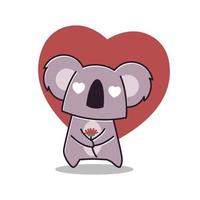 adorable koala amor corazón flor animal zoológico personaje de dibujos animados plano vector