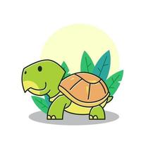 Tortuga divertida tortuga caminando dibujos animados de plantas de reptiles exóticos vector