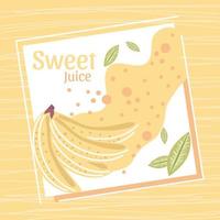 sweet juice fruits banana splash and leaves card vector